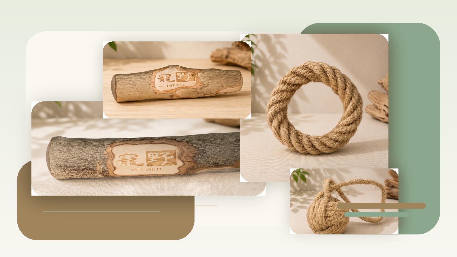 Natural olive wood and coconut fiber pet products